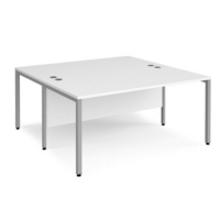 Maestro 25 back to back straight desks 1600mm x 1600mm - silver bench leg frame and white top