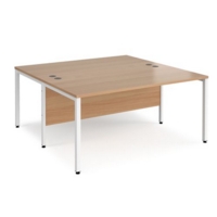 Maestro 25 back to back straight desks 1600mm x 1600mm - white bench leg frame and beech top