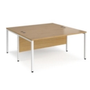 Maestro 25 back to back straight desks 1600mm x 1600mm - white bench leg frame and oak top