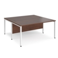Maestro 25 back to back straight desks 1600mm x 1600mm - white bench leg frame and walnut top