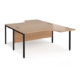 Maestro 25 back to back ergonomic desks 1600mm deep - black bench leg frame and beech top