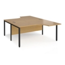 Maestro 25 back to back ergonomic desks 1600mm deep - black bench leg frame and oak top