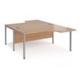 Maestro 25 back to back ergonomic desks 1600mm deep - silver bench leg frame and beech top