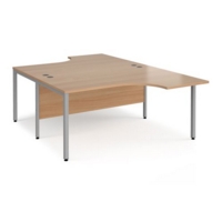 Maestro 25 back to back ergonomic desks 1600mm deep - silver bench leg frame and beech top