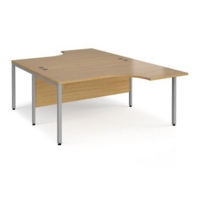 Maestro 25 back to back ergonomic desks 1600mm deep - silver bench leg frame and oak top