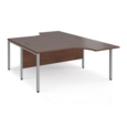 Maestro 25 back to back ergonomic desks 1600mm deep - silver bench leg frame and walnut top