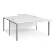 Maestro 25 back to back ergonomic desks 1600mm deep - silver bench leg frame and white top