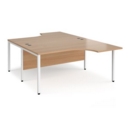 Maestro 25 back to back ergonomic desks 1600mm deep - white bench leg frame and beech top