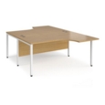 Maestro 25 back to back ergonomic desks 1600mm deep - white bench leg frame and oak top