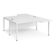Maestro 25 back to back ergonomic desks 1600mm deep - white bench leg frame and white top