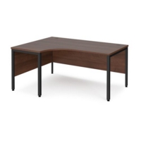 Maestro 25 left hand ergonomic desk 1600mm wide - black bench leg frame and walnut top