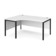 Maestro 25 left hand ergonomic desk 1600mm wide - black bench leg frame and white top