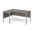 Maestro 25 left hand ergonomic desk 1600mm wide - silver bench leg frame and grey oak top