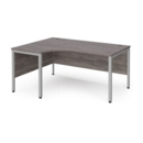 Maestro 25 left hand ergonomic desk 1600mm wide - silver bench leg frame and grey oak top