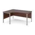 Maestro 25 left hand ergonomic desk 1600mm wide - silver bench leg frame and walnut top