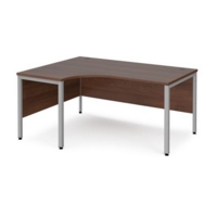Maestro 25 left hand ergonomic desk 1600mm wide - silver bench leg frame and walnut top