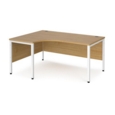 Maestro 25 left hand ergonomic desk 1600mm wide - white bench leg frame and oak top
