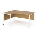 Maestro 25 left hand ergonomic desk 1600mm wide - white bench leg frame and oak top