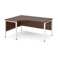 Maestro 25 left hand ergonomic desk 1600mm wide - white bench leg frame and walnut top
