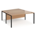 Maestro 25 back to back wave desks 1600mm deep - black bench leg frame and beech top