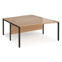 Maestro 25 back to back wave desks 1600mm deep - black bench leg frame and beech top