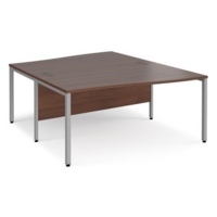 Maestro 25 back to back wave desks 1600mm deep - silver bench leg frame and walnut top