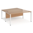Maestro 25 back to back wave desks 1600mm deep - white bench leg frame and beech top