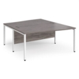 Maestro 25 back to back wave desks 1600mm deep - white bench leg frame and grey oak top