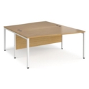 Maestro 25 back to back wave desks 1600mm deep - white bench leg frame and oak top