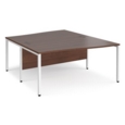 Maestro 25 back to back wave desks 1600mm deep - white bench leg frame and walnut top