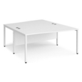 Maestro 25 back to back wave desks 1600mm deep - white bench leg frame and white top