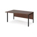 Maestro 25 left hand wave desk 1600mm wide - black bench leg frame and walnut top