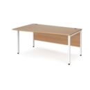 Maestro 25 left hand wave desk 1600mm wide - white bench leg frame and beech top