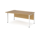 Maestro 25 left hand wave desk 1600mm wide - white bench leg frame and oak top