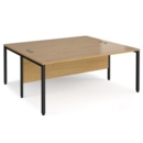 Maestro 25 back to back straight desks 1800mm x 1600mm - black bench leg frame and oak top