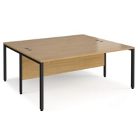 Maestro 25 back to back straight desks 1800mm x 1600mm - black bench leg frame and oak top
