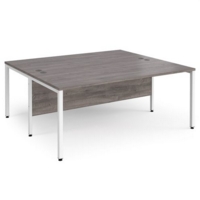 Maestro 25 back to back straight desks 1800mm x 1600mm - white bench leg frame and grey oak top