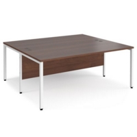 Maestro 25 back to back straight desks 1800mm x 1600mm - white bench leg frame and walnut top