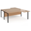 Maestro 25 back to back ergonomic desks 1800mm deep - black bench leg frame and beech top