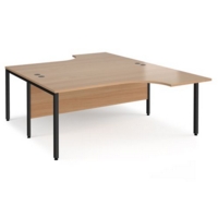 Maestro 25 back to back ergonomic desks 1800mm deep - black bench leg frame and beech top