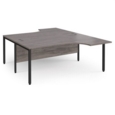 Maestro 25 back to back ergonomic desks 1800mm deep - black bench leg frame and grey oak top