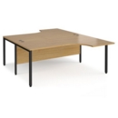 Maestro 25 back to back ergonomic desks 1800mm deep - black bench leg frame and oak top