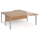 Maestro 25 back to back ergonomic desks 1800mm deep - silver bench leg frame and beech top