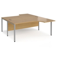 Maestro 25 back to back ergonomic desks 1800mm deep - silver bench leg frame and oak top