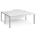 Maestro 25 back to back ergonomic desks 1800mm deep - silver bench leg frame and white top