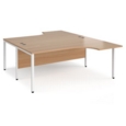 Maestro 25 back to back ergonomic desks 1800mm deep - white bench leg frame and beech top