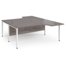 Maestro 25 back to back ergonomic desks 1800mm deep - white bench leg frame and grey oak top