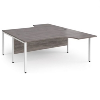 Maestro 25 back to back ergonomic desks 1800mm deep - white bench leg frame and grey oak top