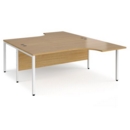 Maestro 25 back to back ergonomic desks 1800mm deep - white bench leg frame and oak top