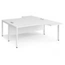 Maestro 25 back to back ergonomic desks 1800mm deep - white bench leg frame and white top